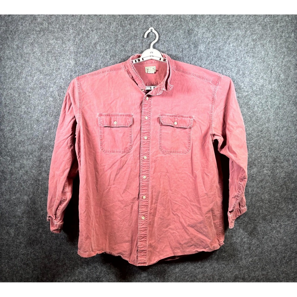 L.L. Bean Western Button-Up Shirt Mens 2XL Tall Maroon Pink Canvas Outdoor